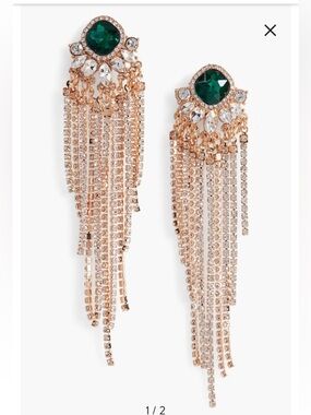 8 Other Reasons Envy Earrings Gold Green Crystal Fringe Drop Revolve